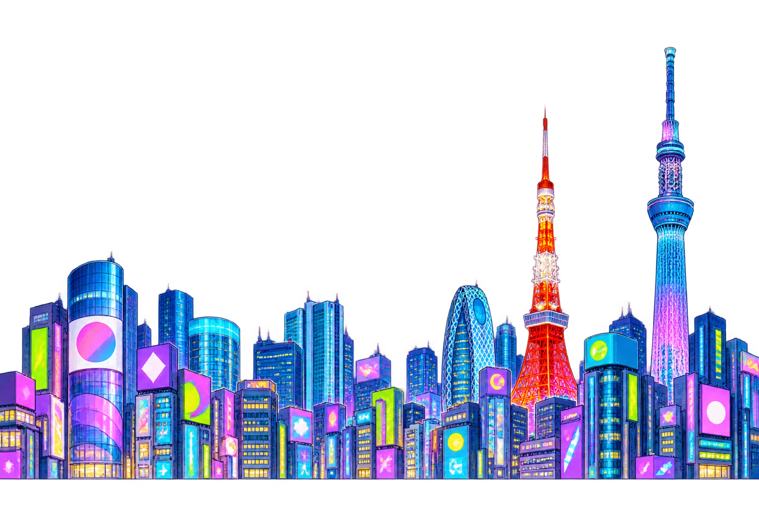 Colorful Tokyo buildings and the Skytree