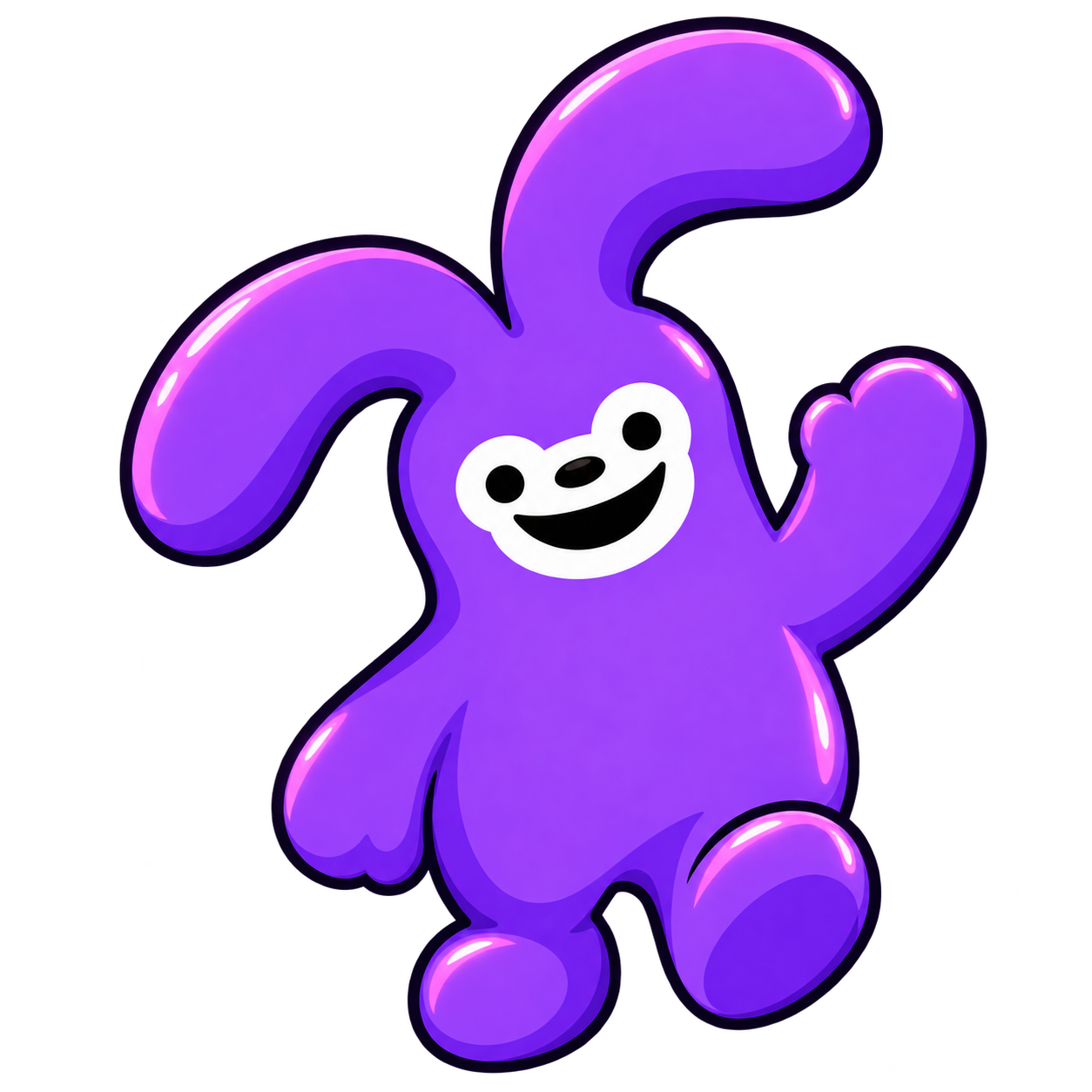 The smiling purple Suica Rabbit waves hello